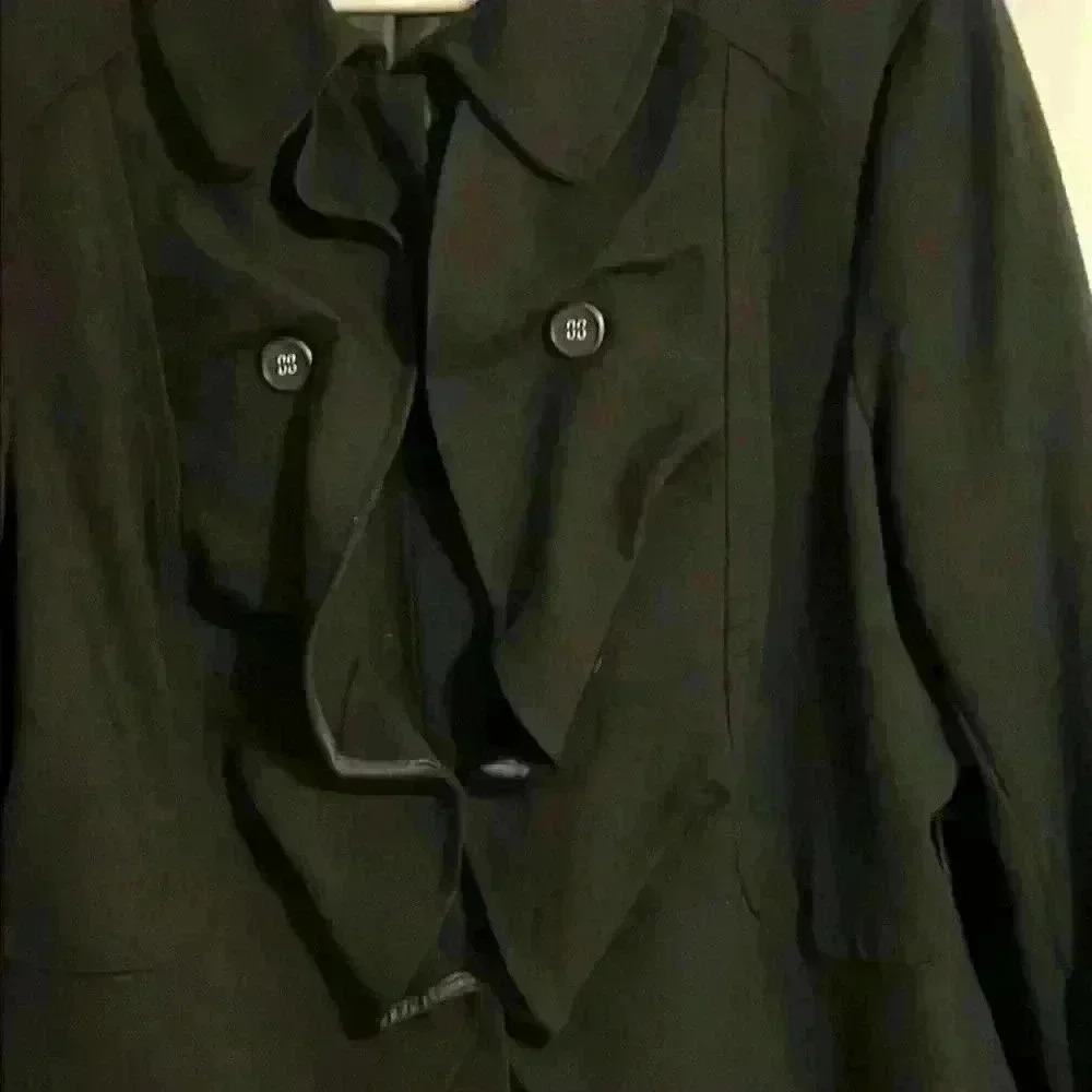 INC Jacket blazer  with ruffle collar black zipper front size XL - Picture 2 of 10